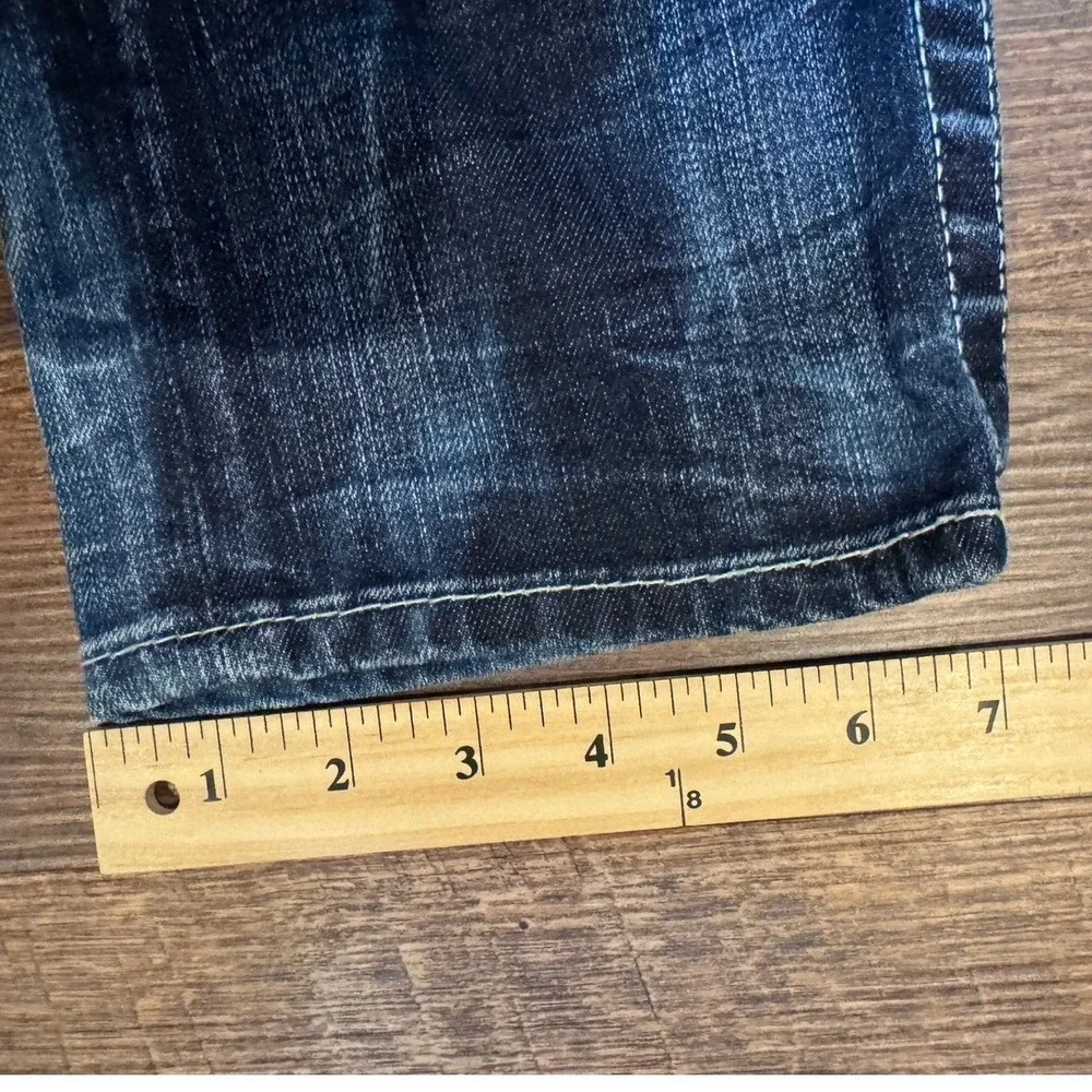 True Religion Rocco Relaxed Skinny Dark Wash Jeans Mens 31x33 Yellow Stitch